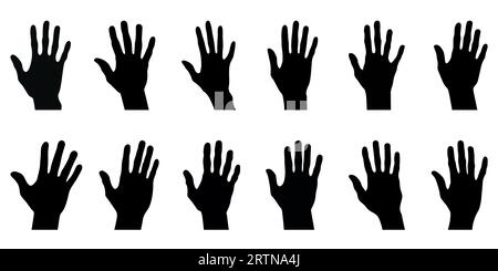 Set di icone mani. Silhouette mani umane. Segno di palmo umano. Illustrazione vettoriale Illustrazione Vettoriale