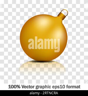 Sfera d'oro. Bolla d'olio isolata su sfondo trasparente. Pallina 3d lucida dorata o perla preziosa. Illustrazione Vettoriale