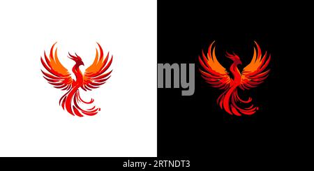 Modello di design del logo phoenix rosso astratto su sfondo bianco e nero. Logotipo illustrazione vettoriale. Illustrazione Vettoriale