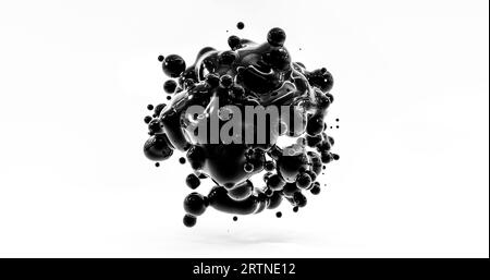 rendering 3d di sfere nere astratte in acqua liquida Foto Stock