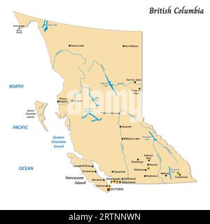 Semplice mappa vettoriale della Columbia Britannica, Canada Foto Stock