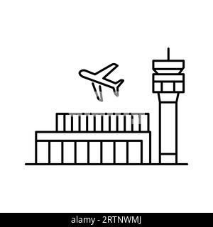 Simbolo dell'edificio dell'aeroporto. Elemento terminale isolato di alta qualità per compagnie aeree in stile trendy. Illustrazione Vettoriale