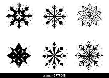 Confezione da collezione francobolli con fiocchi di neve tagliati in lino grunge. Set texture distressed. Forme geometriche vuote. Illustrazione vettoriale. Illustrazione Vettoriale