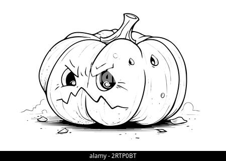 Mascotte con testa di zucca di Halloween incisione a inchiostro disegno a mano illustrazione vettoriale. Illustrazione Vettoriale