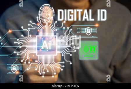 Concetto di sistema di verifica e verifica dell'identità digitale è responsabile del controllo dell'uso di vari sistemi. Foto Stock
