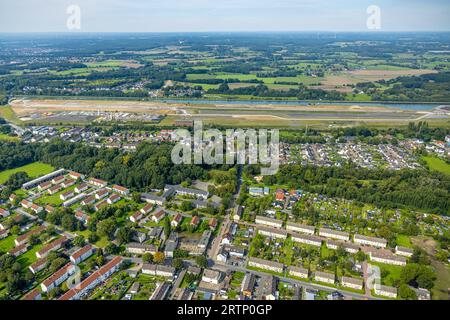 Luftbild, Wasserstadt Aden, Baugebiet für geplantes Stadtquartier auf dem Gelände der ehemaligen Zeche Haus Aden, Oberaden, Bergkamen, Ruhrgebiet, Nordrhein-Westfalen, Deutschland ACHTUNGxMINDESTHONORARx60xEURO *** Vista aerea, Wasserstadt Aden, area di costruzione del quartiere urbano previsto sul sito dell'ex miniera Haus Aden, Oberaden, Bergkamen, regione della Ruhr, Renania settentrionale-Vestfalia, Germania ATTENTIONxMINESTHONORARx60xEURO Foto Stock