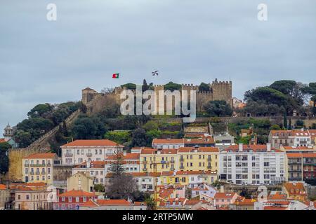 Portogallo, Lisbona, Castello di Sao Jorge, Castello di San Giorgio, è un castello storico situato nella freguesia di Santa Maria Maior. Assedio di Lisbona. Da allora Foto Stock