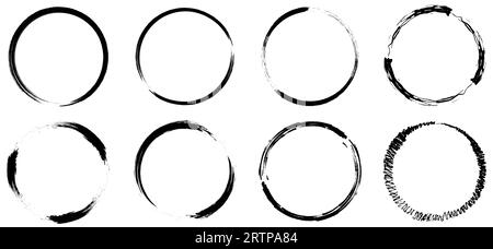 Set di cornici con cerchi grunge neri. Illustrazione vettoriale isolata su sfondo bianco Illustrazione Vettoriale