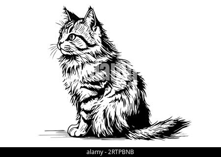Gatto disegnato a mano con inchiostro incisione in stile vintage.illustrazione vettoriale. Illustrazione Vettoriale