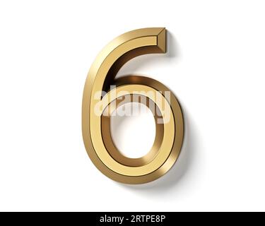 Cifra in oro. illustrazione 3d del numero dorato isolato su sfondo bianco Foto Stock