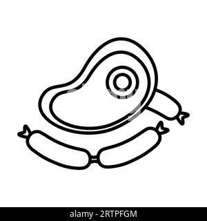 Contorno semplice della bistecca di carne con l'icona vettoriale delle salsicce Illustrazione Vettoriale