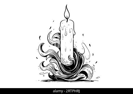 Spesse candele di natale che bruciano. Illustrazione vettoriale dello stile di incisione dello schizzo disegnato a mano. Illustrazione Vettoriale