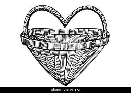 Disegno a mano del cestino di vimini. Illustrazione vettoriale incisa. Il modello per i lavori di progettazione. Illustrazione Vettoriale