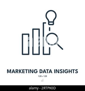 Informazioni sui dati di marketing - icona. Statistiche, grafico, metriche. Tratto modificabile. Icona vettore semplice Illustrazione Vettoriale