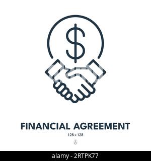 Icona accordo finanziario. Contratto, trattato, transazione. Tratto modificabile. Icona vettore semplice Illustrazione Vettoriale