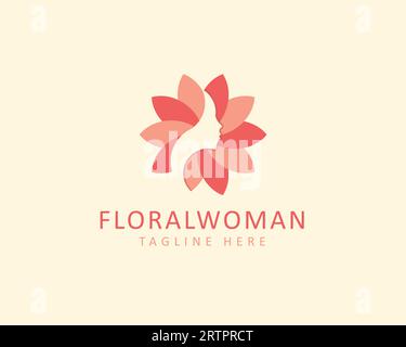 Modello vettoriale con logo Flower Woman. Design astratto del logo del salone di bellezza. Icona con logo floreale da donna Illustrazione Vettoriale