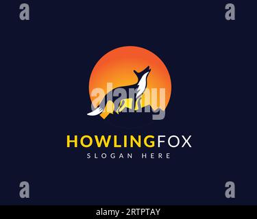 modello di disegno illustrativo con icona vettoriale con logo wulling wolf - modello con logo fox. Disegno con logo Abstract Howling Fox Illustrazione Vettoriale