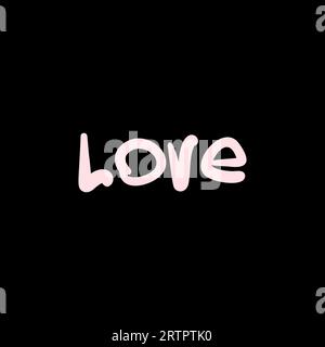Word Love scritta a mano grassetto testo rosa chiaro su sfondo nero Illustrazione Vettoriale