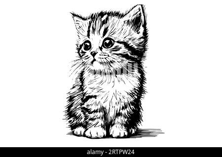 Gatto disegnato a mano con inchiostro incisione in stile vintage.illustrazione vettoriale. Illustrazione Vettoriale