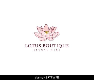 Modello vettoriale con logo Lotus Flower. Centro benessere, yoga, relax, logo meditazione. Logo Lotus Boutique Illustrazione Vettoriale