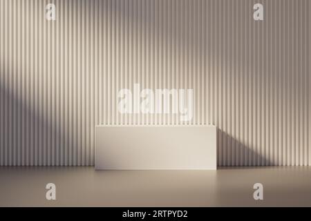 piedistallo per presentazioni 3d o dais in una stanza rosa illuminata dalla luce del sole. rendering 3d del mockup del podio di presentazione a scopo di visualizzazione o pubblicità Foto Stock