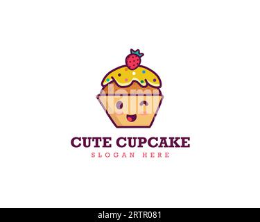 Carino modello logo cupcake disegno illustrativo icona vettoriale. Grazioso modello con logo cupcake. Grazioso design con logo Cupcake per il marchio Illustrazione Vettoriale