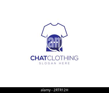 Design del logo di abbigliamento chat per azienda modello di logo chat icona vettoriale disegno illustrativo. Bolla vocale e t-shirt. Illustrazione Vettoriale