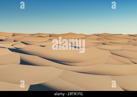 illustrazione 3d di un paesaggio desertico vuoto, scena all'aperto. rendering 3d dello sfondo delle dune desertiche Foto Stock
