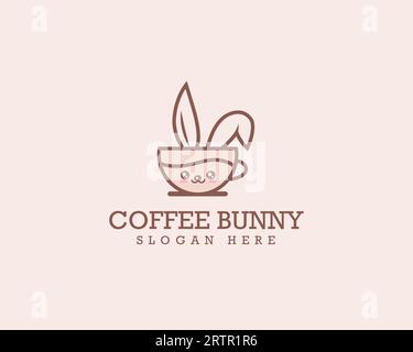 Tazza da caffè e logo coniglio design grafico icona vettoriale. Design creativo e carino con logo Coffee Bunny Illustrazione Vettoriale