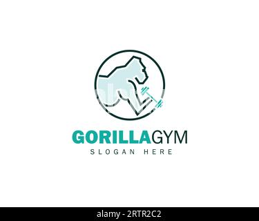 Modello con logo Gorilla Gym. Design moderno con logo cavallo. Icona del logo Creative Gorilla Gym Illustrazione Vettoriale
