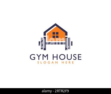 Modello vettoriale con logo Gym House, modello con logo Gym e fitness. Logo Gym House Design per il marchio Illustrazione Vettoriale