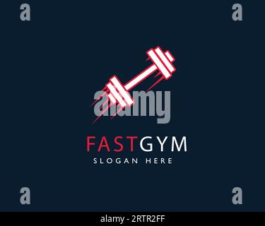 Modello di design del logo fitness. Icona vettore dumbbell. Modello logo palestra fitness. Design con logo Fast Gym per le aziende Illustrazione Vettoriale