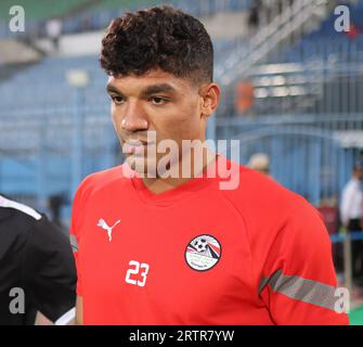 Egitto, il Cairo - 12 settembre 2023 - l'Egitto ha colpito il colpo di testa Mohamed Sobhy durante l'amichevole partita internazionale tra Egitto e Tunisia allo Stadio del 30 giugno Foto Stock