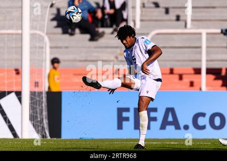 Mendoza, Argentina. 21 maggio 2023. Estadio Malvinas Argentinas Mendoza, Argentina - 21 maggio: Kleffer Martes della Repubblica Dominicana sta per abbattere il pallone durante la Coppa del mondo FIFA Under-20 Argentina 2023 gruppo D partita tra Nigeria e Repubblica Dominicana all'Estadio Malvinas Argentinas il 21 maggio 2023 a Mendoza, Argentina. (Foto di SPP) (Eurasia Sport Images/SPP) credito: SPP Sport Press Photo. /Alamy Live News Foto Stock