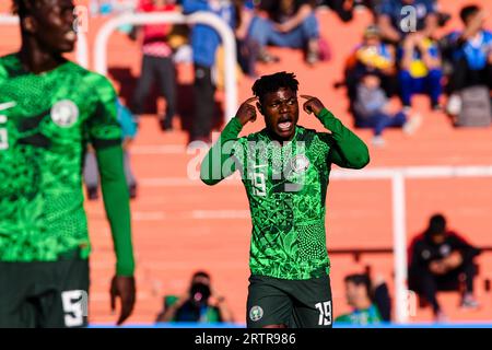 Mendoza, Argentina. 21 maggio 2023. Estadio Malvinas Argentinas Mendoza, Argentina - 21 maggio: Umeh Emmanuel della Nigeria gesti durante la Coppa del mondo FIFA Under-20 Argentina 2023 gruppo D partita tra Nigeria e Repubblica Dominicana all'Estadio Malvinas Argentinas il 21 maggio 2023 a Mendoza, Argentina. (Foto di SPP) (Eurasia Sport Images/SPP) credito: SPP Sport Press Photo. /Alamy Live News Foto Stock