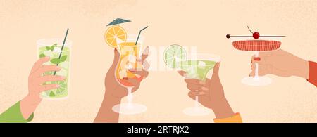 Mani con cocktail Vector Set Illustrazione Vettoriale