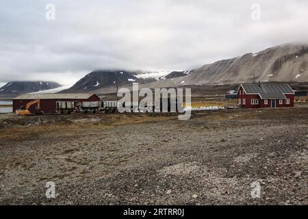 Vecchia ferrovia mineraria a NY-Alesund, Spitsbergen Svalbard Foto Stock