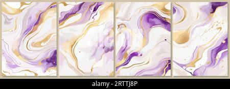 Sfondo di lusso in marmo viola, bianco e oro. Illustrazione Vettoriale