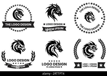 logo dragon in stile grafico a linea piatta isolato sullo sfondo Illustrazione Vettoriale