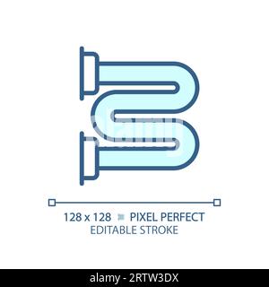 Icona di portasciugamani riscaldato blu lineare e sottile personalizzabile 2D. Illustrazione Vettoriale