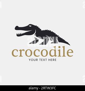 Modello di design con logo modificabile Vector in coccodrillo, design minimalista Illustrazione Vettoriale