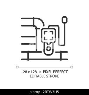 Pipeline nera lineare sottile e personalizzabile 2D e icona del dispositivo Illustrazione Vettoriale