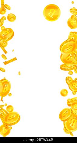 Bitcoin monete in calo. Criptocurrency monete d'oro sparse BTC. Valuta Internet. Grande concetto di successo aziendale. Illustrazione vettoriale. Illustrazione Vettoriale