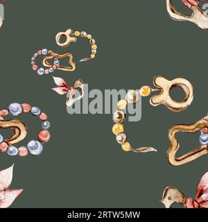 Motivo ad acquerello senza cuciture, giocattoli a cartoni animati per il bambino. Illustrazione a mano dell'acquerello. Design per tessuti, baby shower party, compleanno, torta, ho Foto Stock