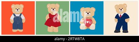 Set di diversi personaggi carini orsacchiotti vettoriali Illustrazione Vettoriale