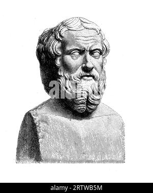 Erodoto (484-425 a.C. circa) storico greco antico che è spesso indicato come il "padre della storia". Erodoto è noto per la sua opera monumentale chiamata "le storie" o "le guerre persiane" Foto Stock