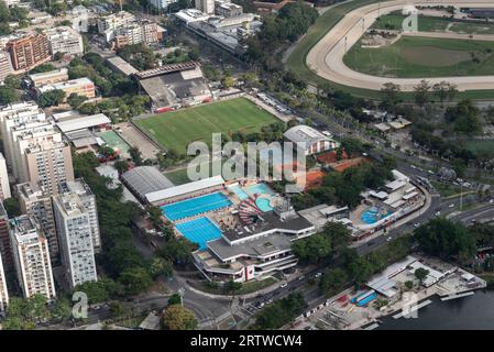 Splendida vista aerea del Flamengo Club e degli edifici della città di Rio Foto Stock