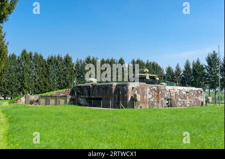 Esch casemate come parte dell'ex Maginot Line. Qui bunker con carri M4 Sherman, Hatten, Alsazia, Francia, Europa Foto Stock