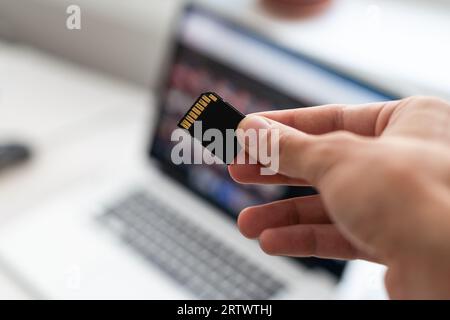 Scheda flash micro SD, chip. Foto Stock