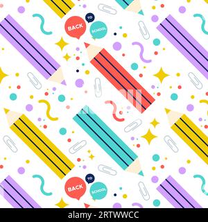 Torna a scuola. Matite colorate e altri materiali senza cuciture. Illustrazione vettoriale, design piatto Illustrazione Vettoriale
